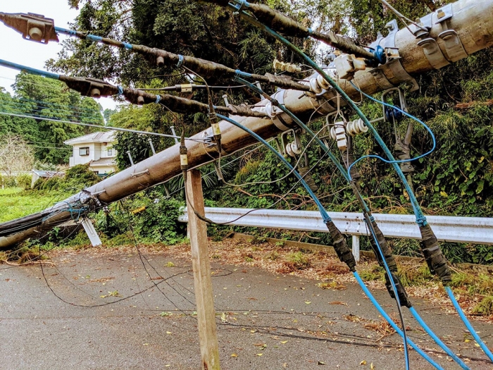 2019年の台風15号で折れた電柱（筆者撮影）