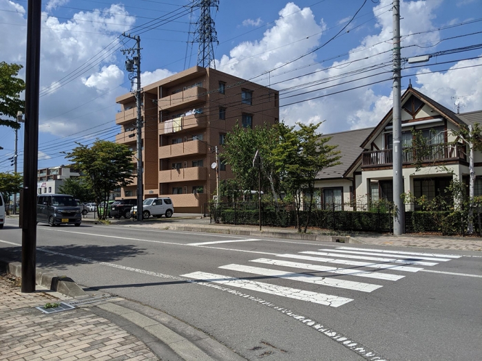 事故現場の交差点。樹生さんは手前から横断歩道を渡り、対面にある自宅マンションに戻る途中だった（筆者撮影）